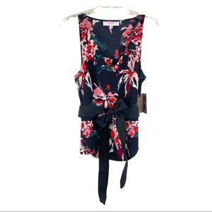 Derek Lam 10C Athleta Black Floral Chelsea Lily V-Neck Blouse Top Womens Size XS